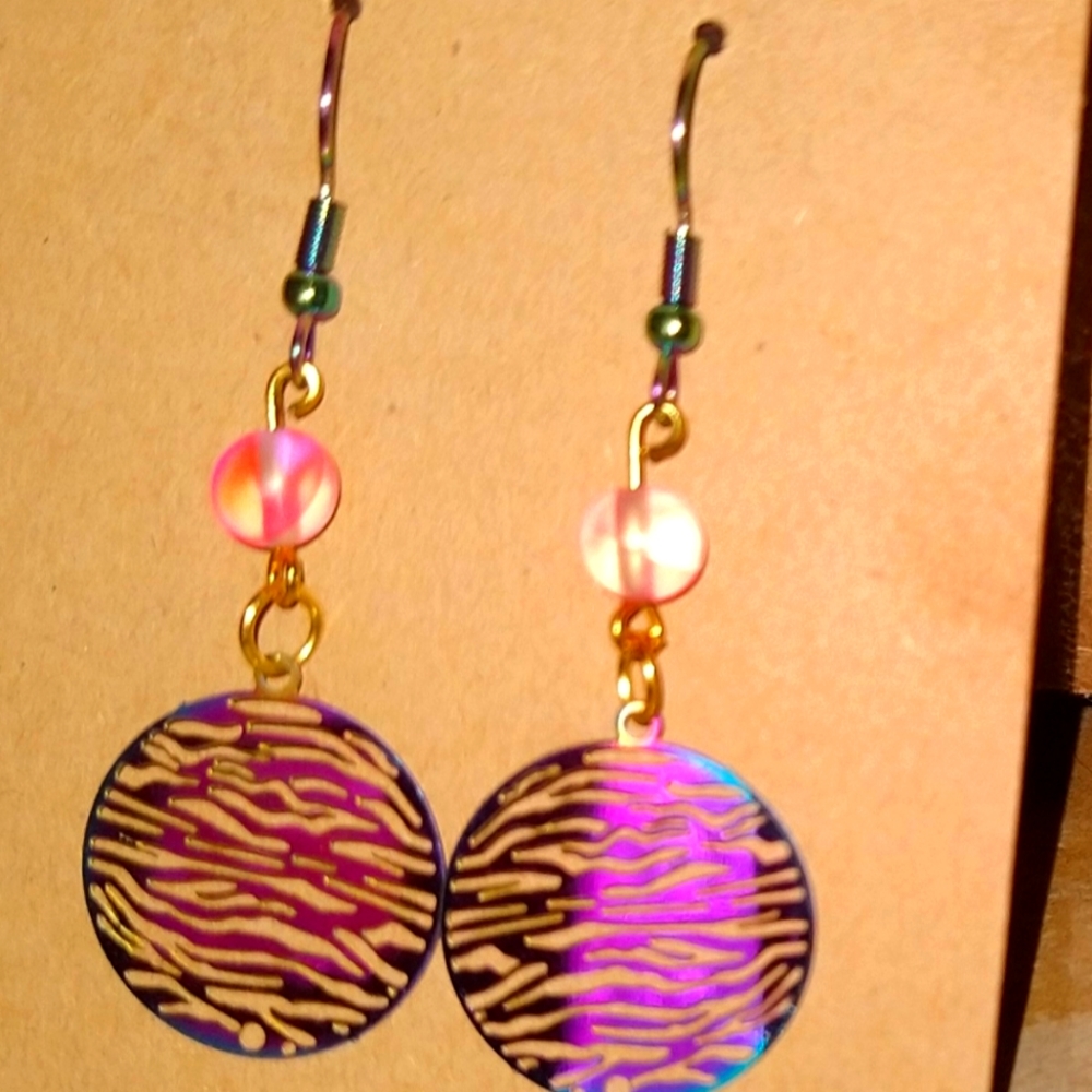 Homemade rainbow reflection earrings